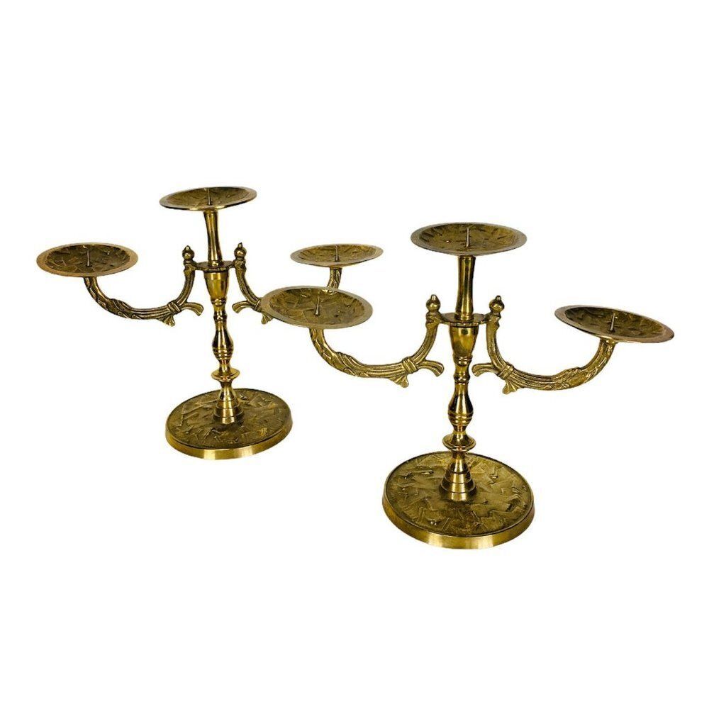 Vintage Art Deco Brass Baroque Hollywood Regency Gold Candle Holders Candelabras